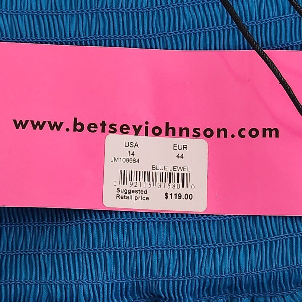 Betsey Johnson Pleated Silky Satin Floral Trim Dress Women's Size 14 Blue - Picture 6 of 9